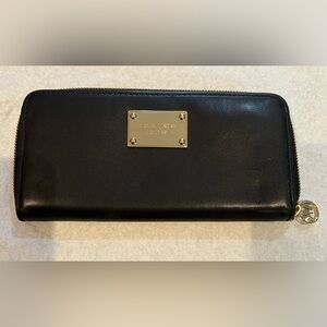 Michael Kors Black Leather Wallet with Gold Logo Plate